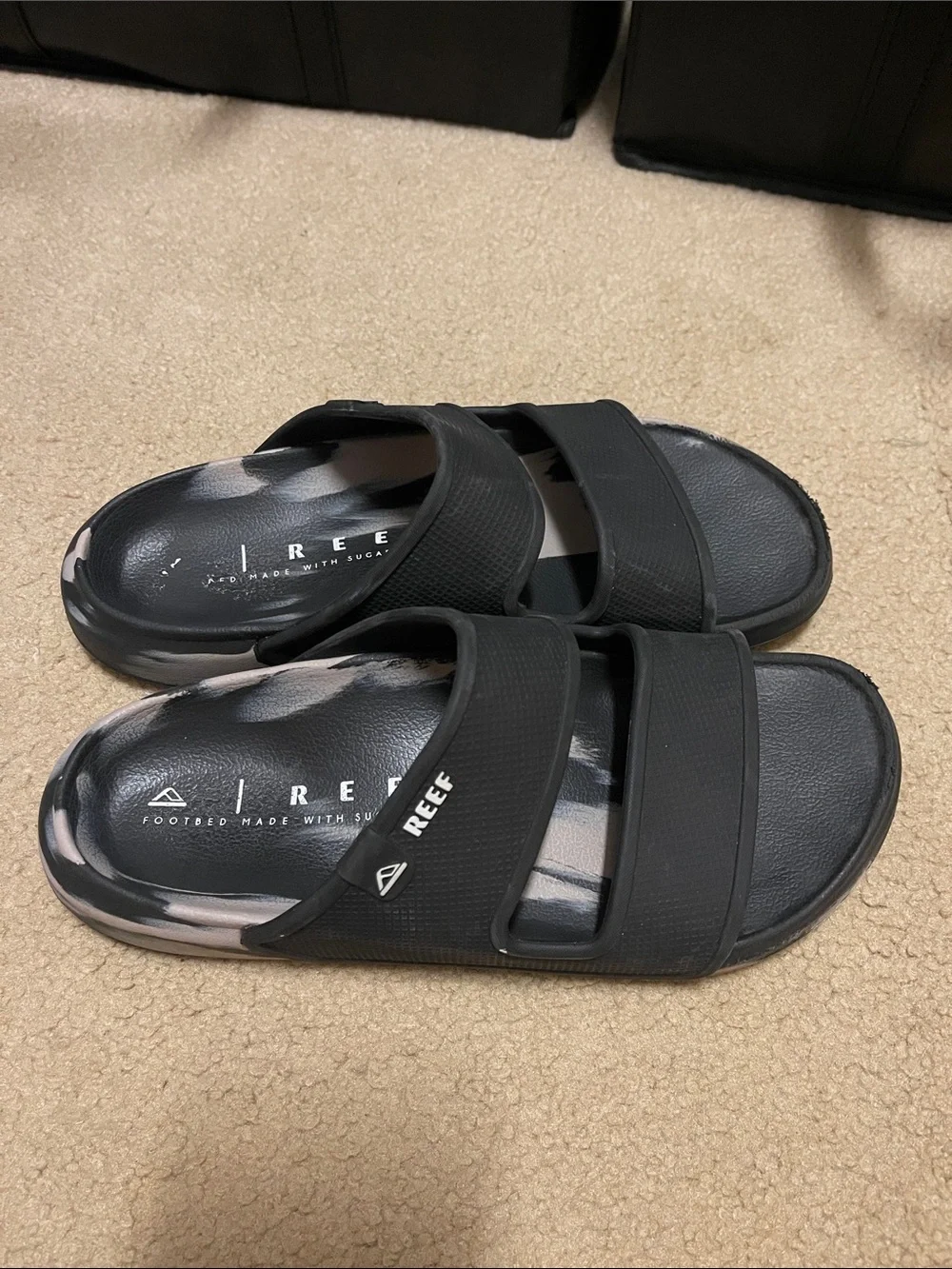 Reef Black Slide Sandals with Tie-Dye Footbed